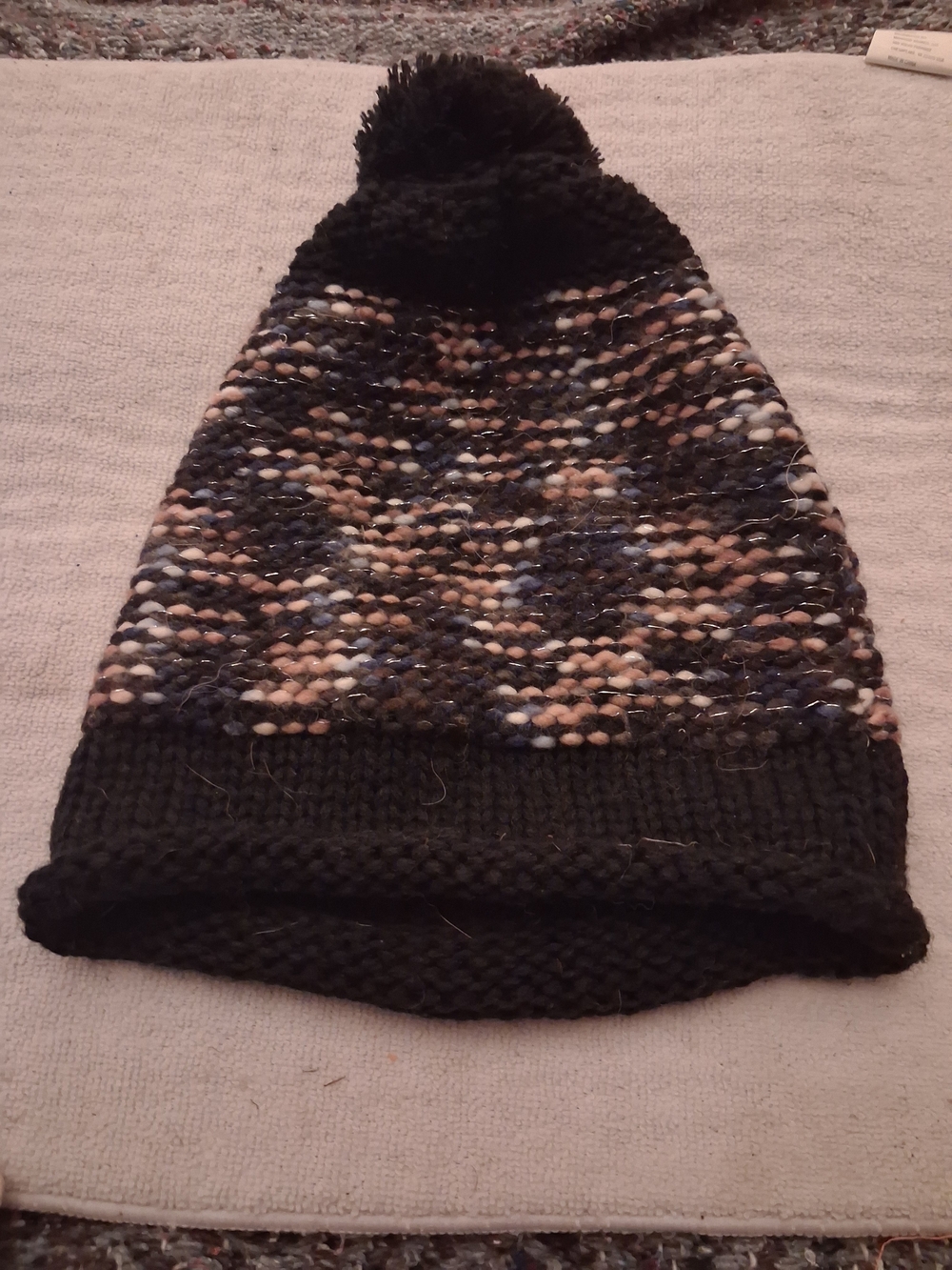Renee Nyc Black Pom Pom Knit Beanie Hat - NWOT